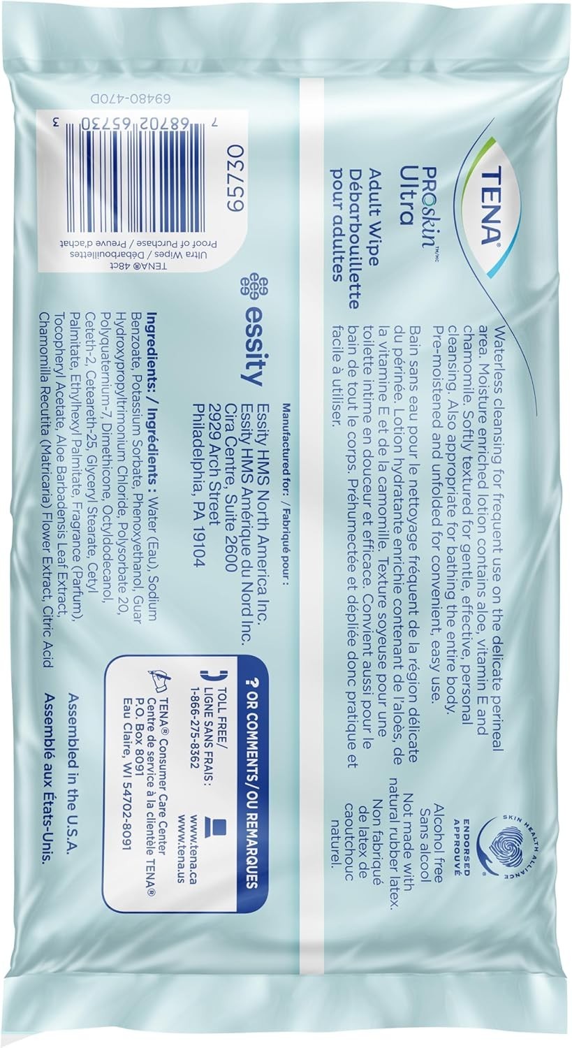 Alcohol-Free TENA Adult Wipes – 48 Ct, Freshly Scented for Incontinence Care