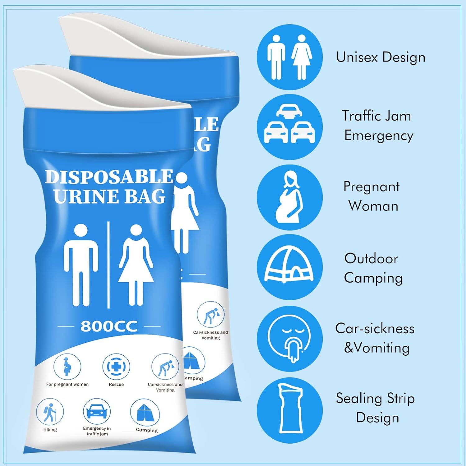 Disposable Urinal Bag, 12/24 Pcs 800ML Emergency Urine Bag, Unisex Urinal Bag, P