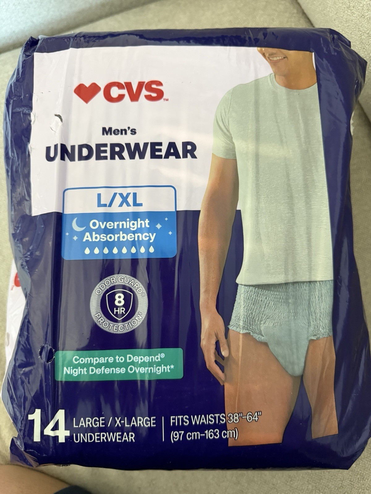 CVS Health Mens Underwear Maximum Absorbency L/XL Size Fits 38″ To 64″