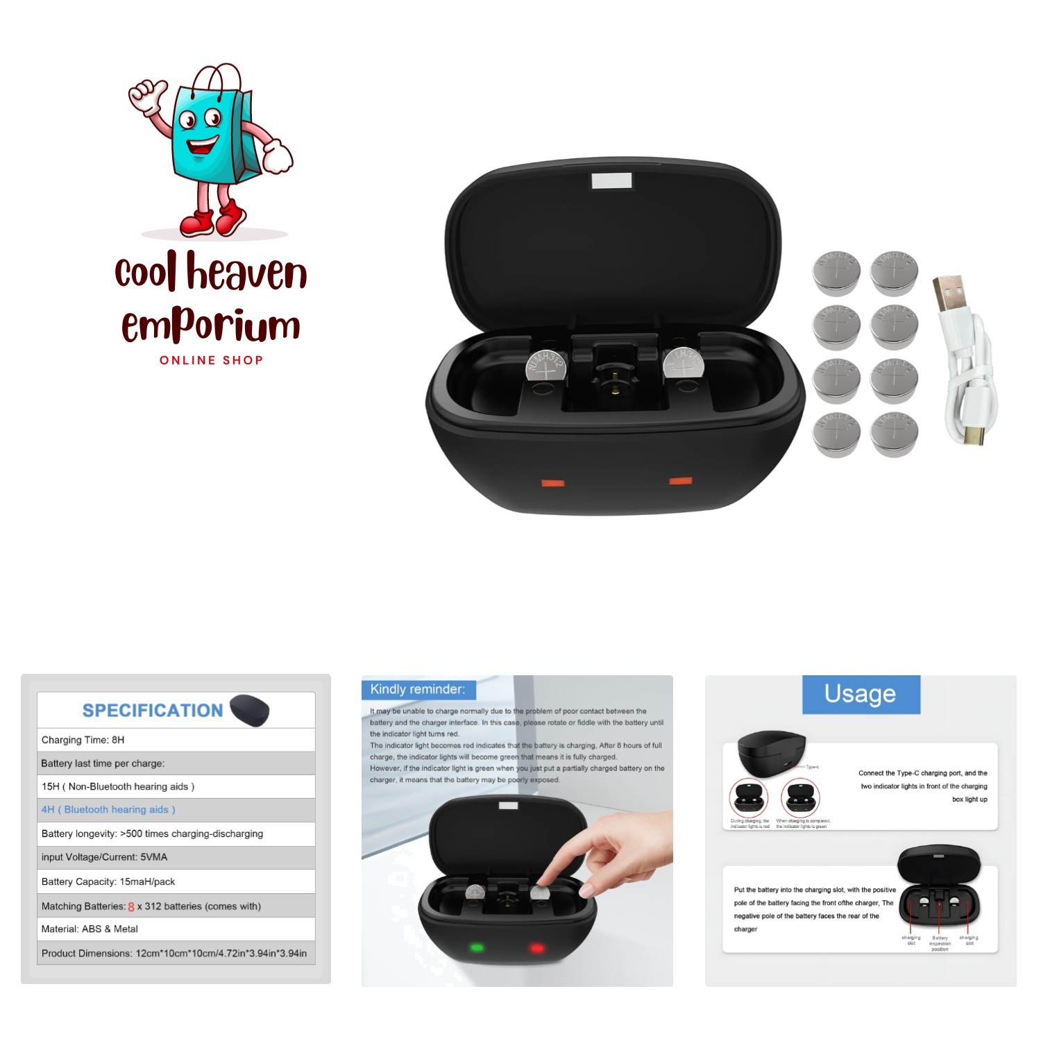 Rechargeable 312 Hearing Aid Batteries and Charger, Hearing Aid Charger Trave…