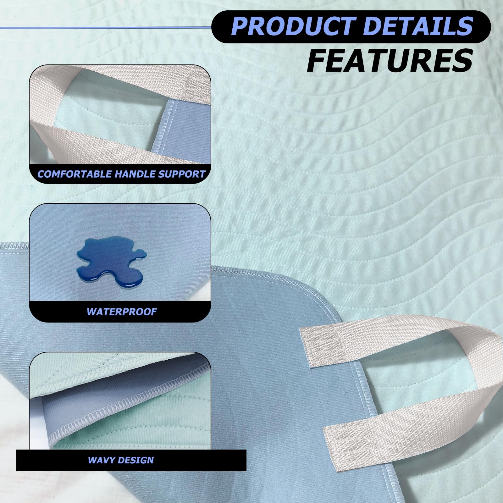 Washable Positioning Bed Pads Handles 4Layer Waterproof 36×52 Inch 2 PCS