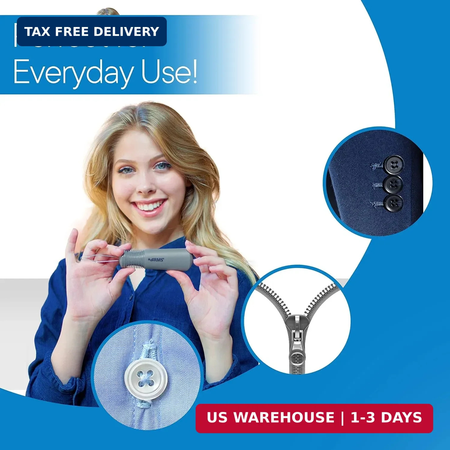 RMS Button Hook with Zipper Pull – Button Assist Device with Comfort & Wide Grip