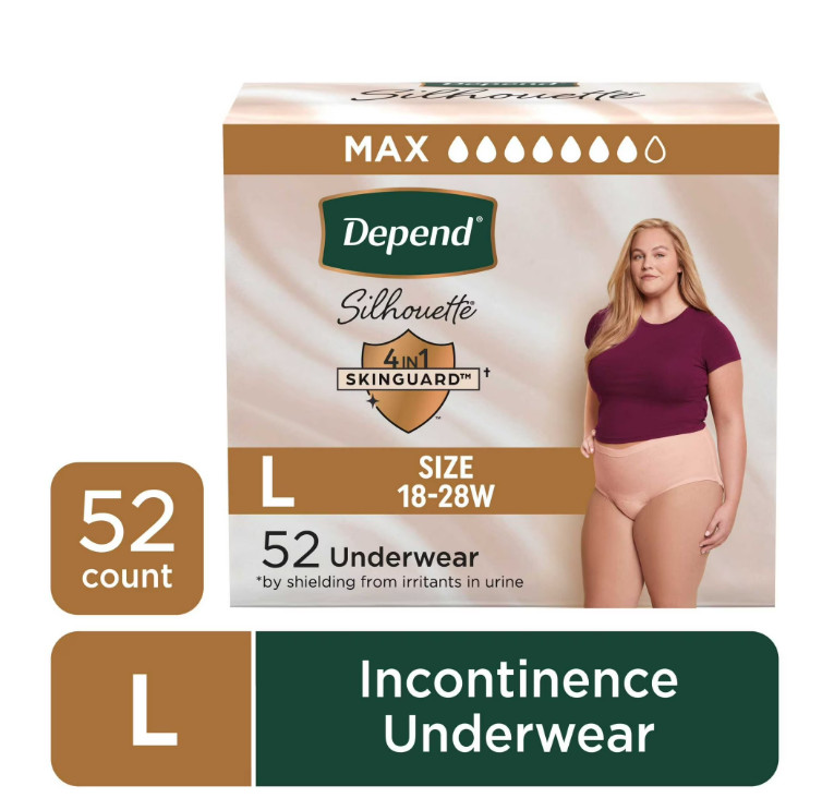 Depend Silhouette Incontinence & Postpartum Bladder Leak Underwear, L, 52 Count
