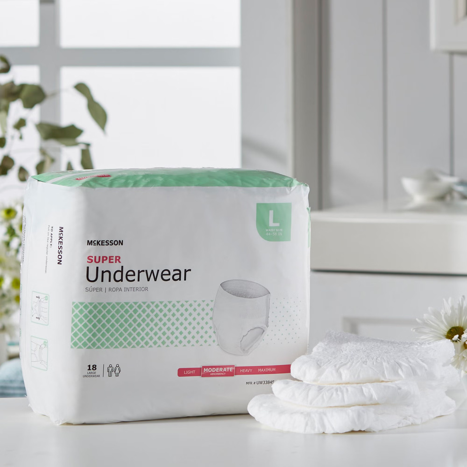 18 McKesson Adult Disposable Cloth Like Underwear Diapers L Moderate Absorbency