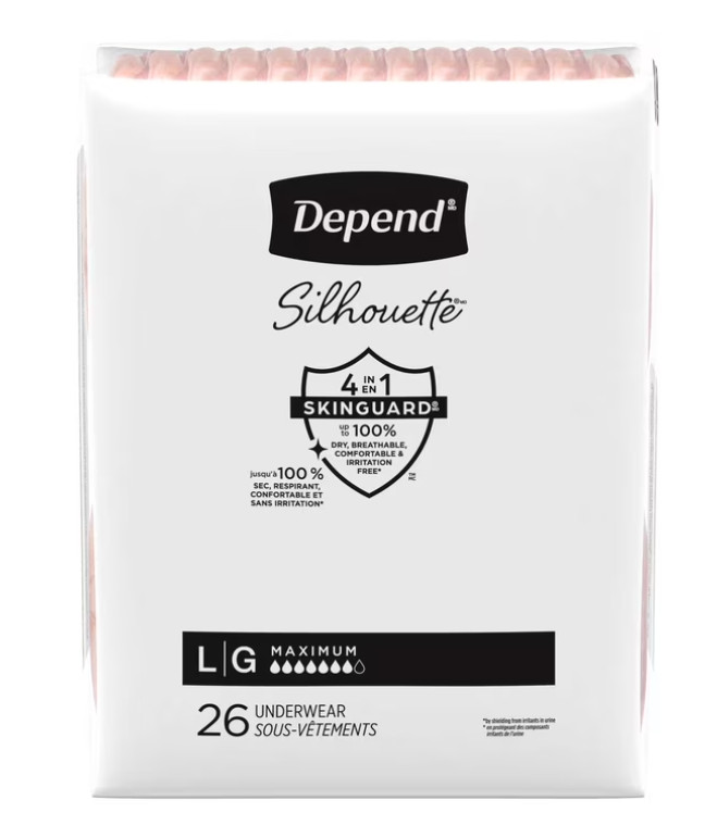 Depend Silhouette Incontinence & Postpartum Bladder Leak Underwear, L, 52 Count