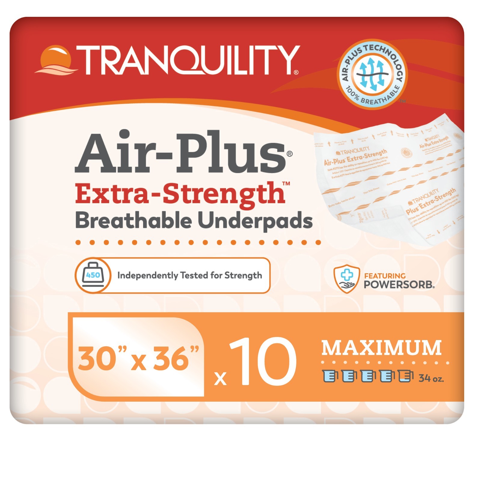 Tranquility AIR-Plus Extra-Strength Breathable Underpad, 30″ x 36″, Pack of 10