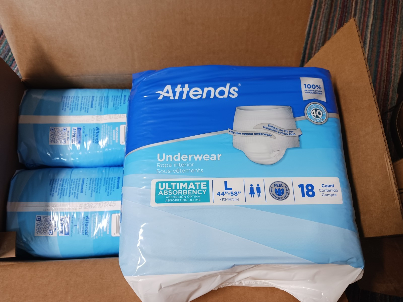 Attends Adult Diapers Underwear Large. Ultimate Absorbency Pull-ups 72 (18×4)