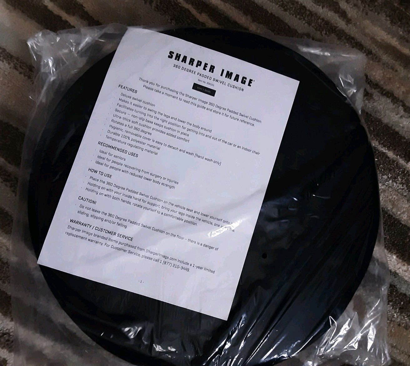 Sharper Image 360 Degree Padded Swivel Cushion Black Spinning Seat