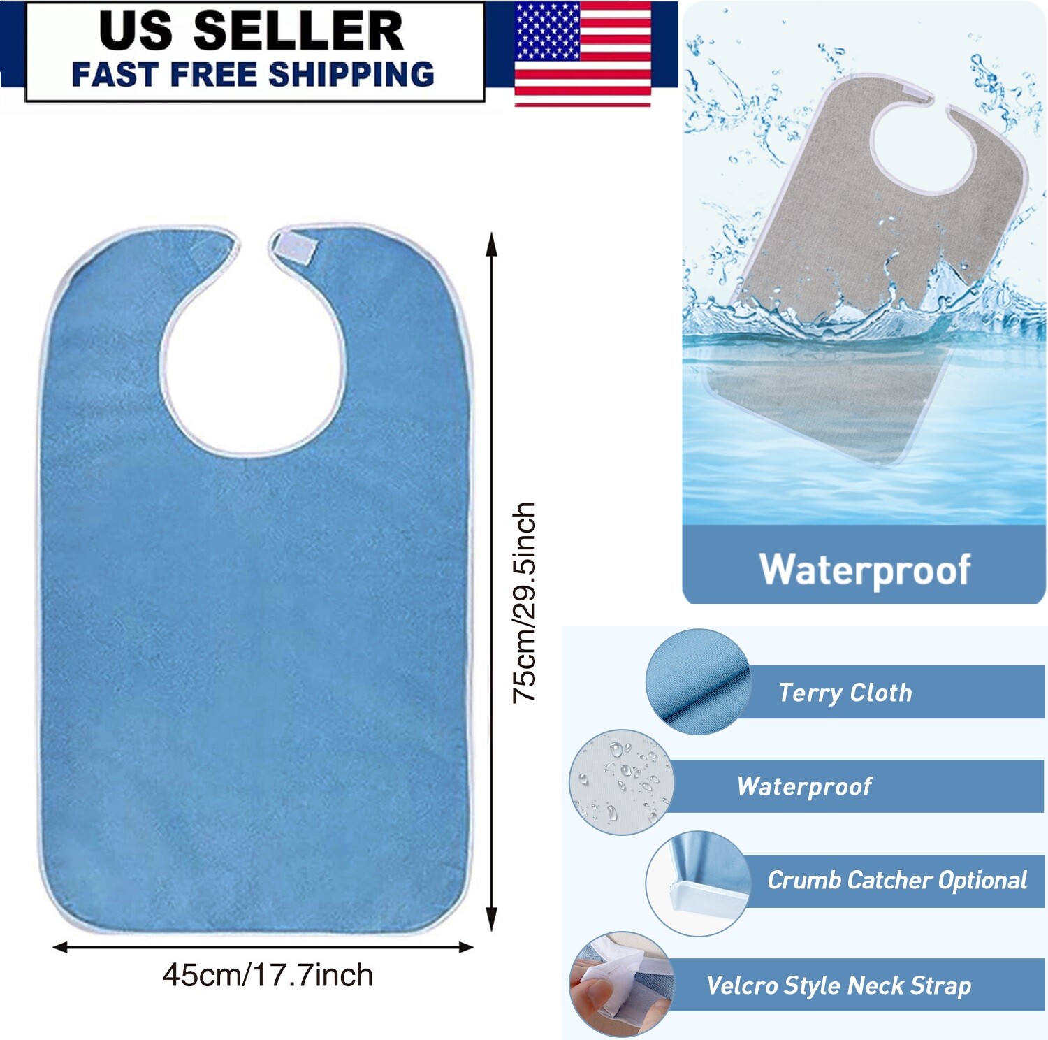 2× Adult Bibs For Eating Washable Reusable Clothing Protector Adjustable Closure