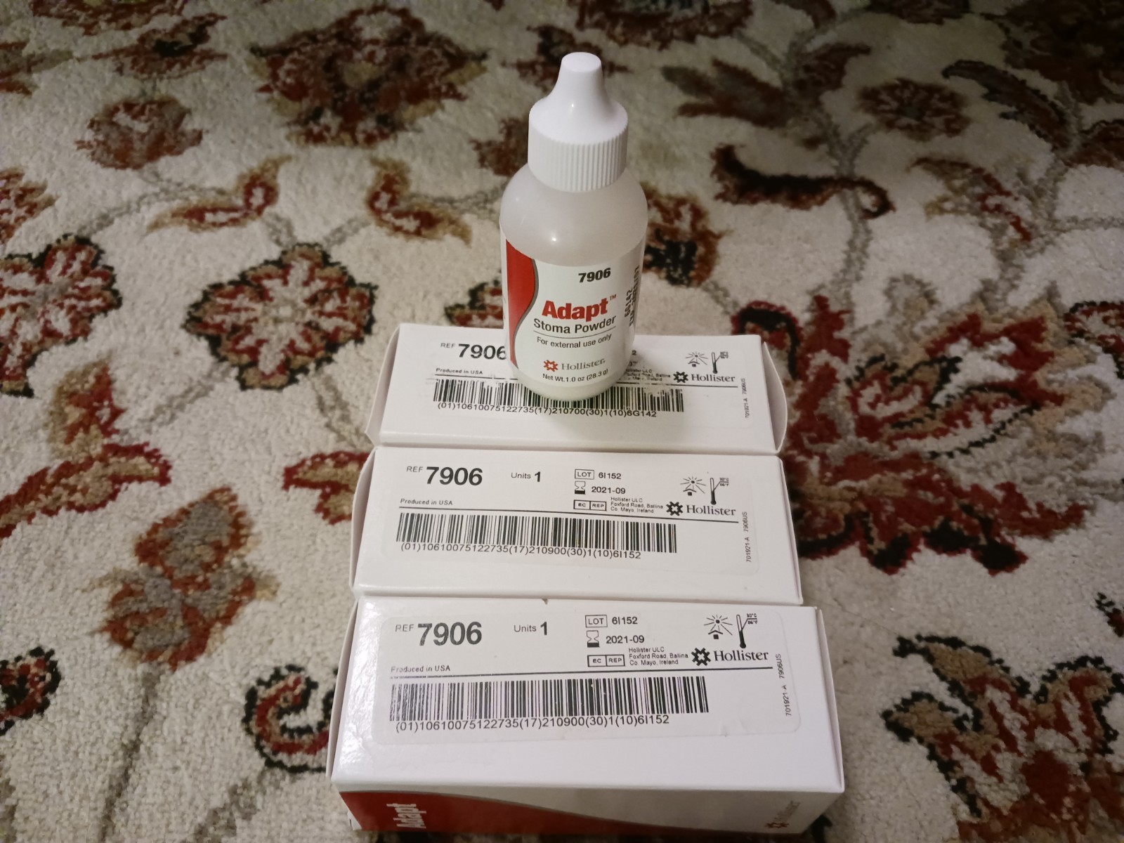 3 Hollister 7906 1oz Bottles Adapt Ostomy Stoma Powder