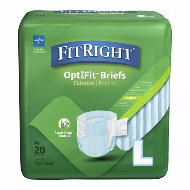Medline Ultra FitRight Adult Disposable Briefs w Tabs 20 Count Leak Stop Large