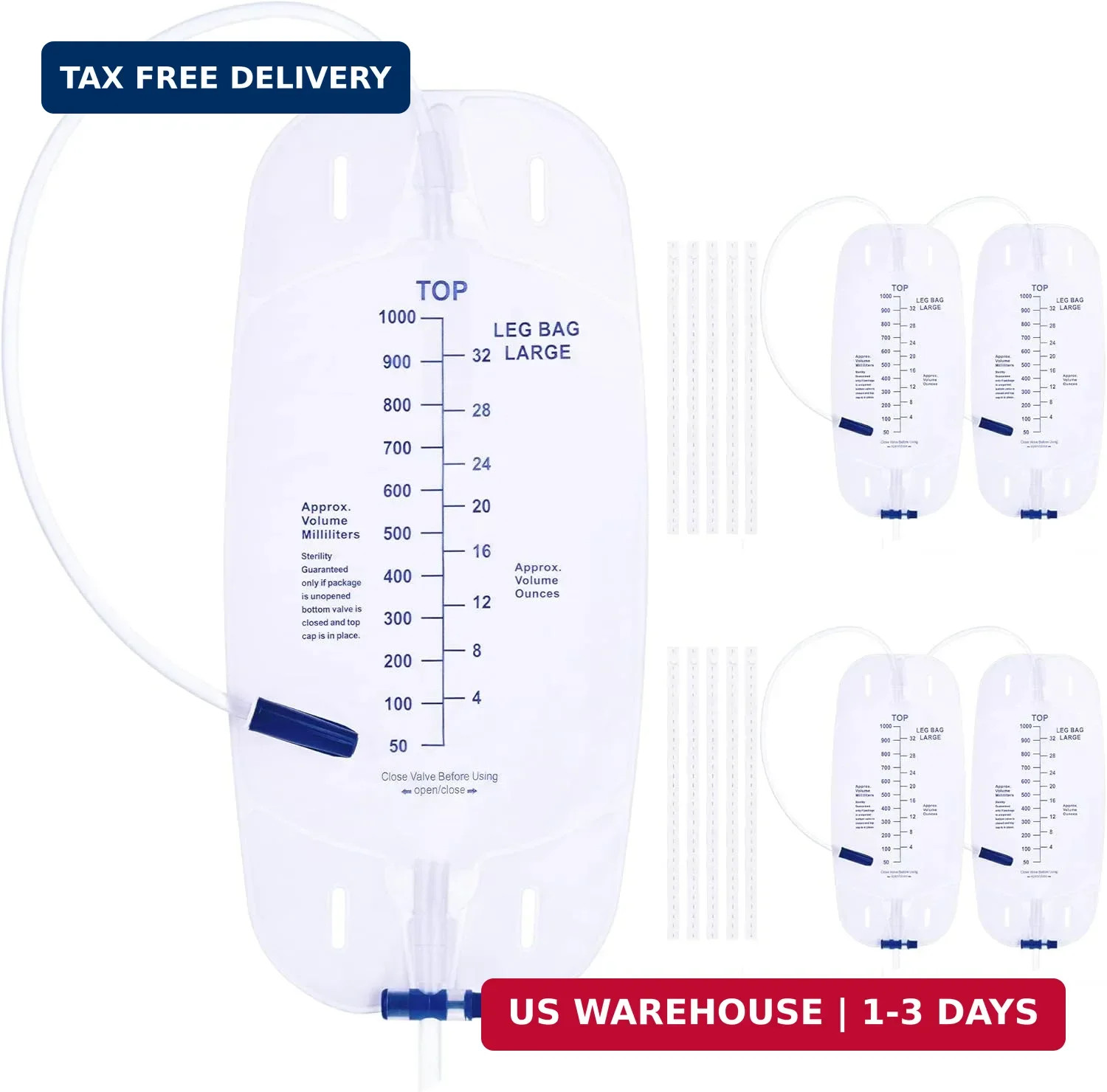 1000 mL Catheter Leg Bag for Men and Women 5 Pack Urinary Drainage Bag with Anti