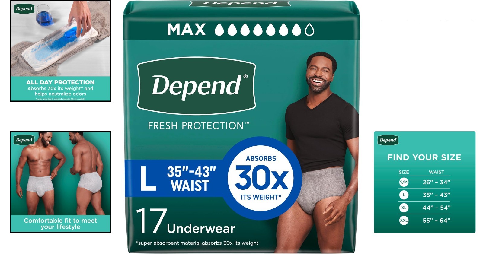 Fresh Protection Adult Diapers for Men – Large, Maximum Absorbency, 17 Count
