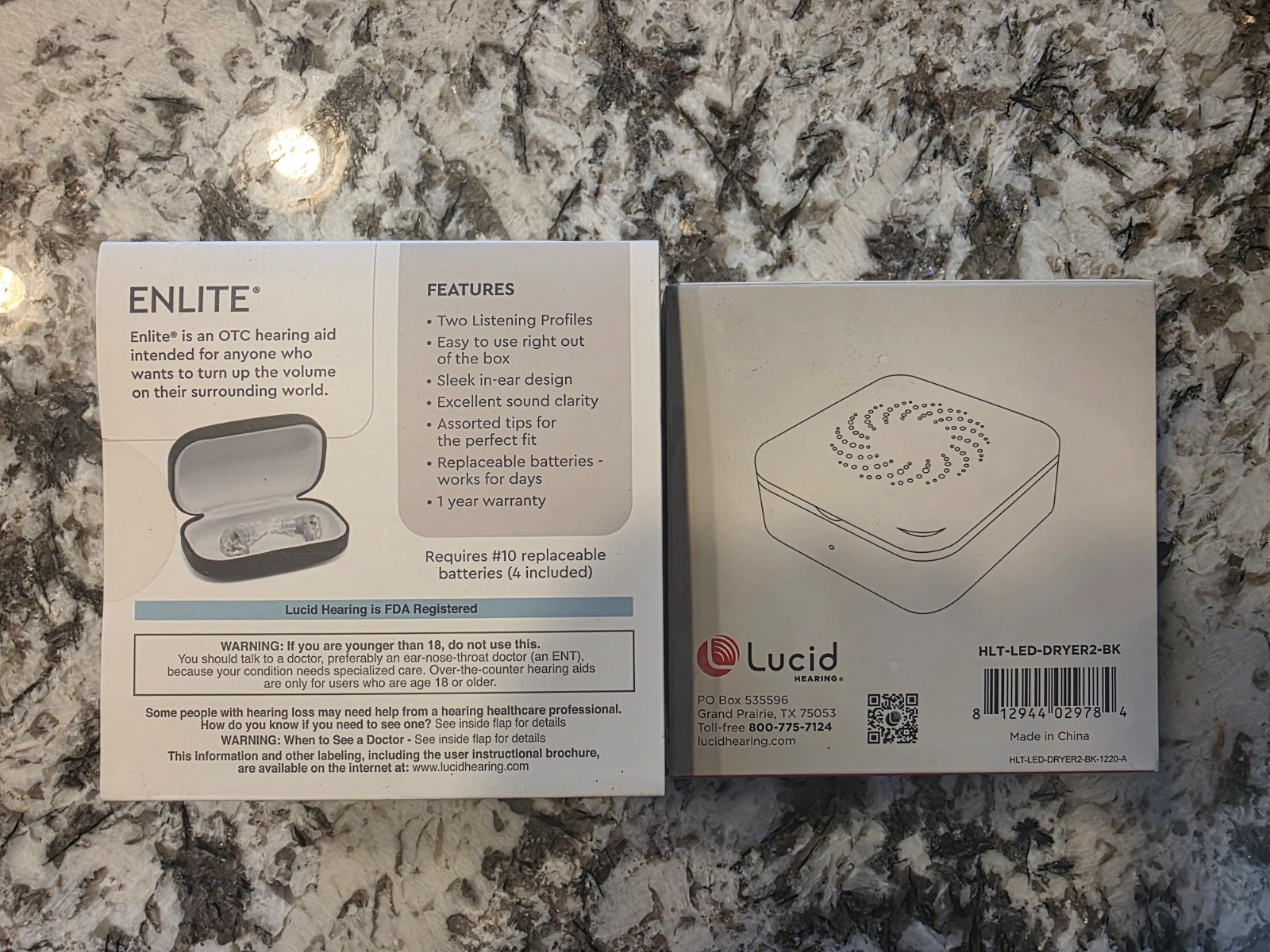 Lucid Hearing- OTC Enlite Deluxe Hearing Aids Clear w/ UV Sanitizer & Dryer NEW