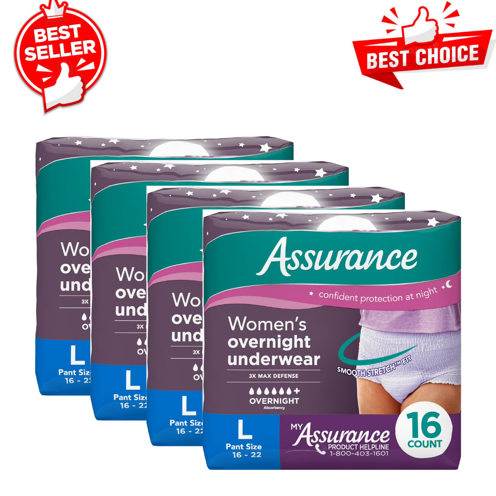 Assurance Women’s Incontinence Underwear, Overnight, Large, 16 Count (Pack of 4)