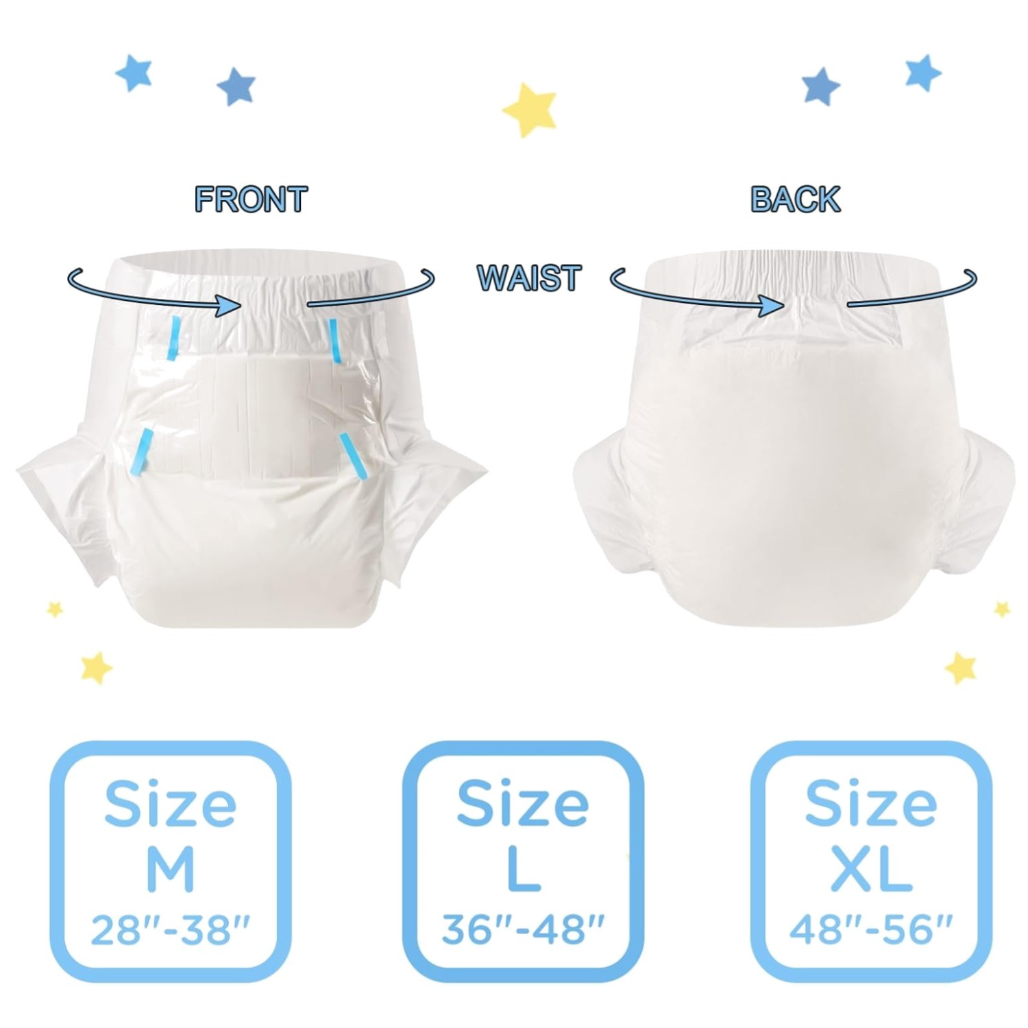 New White Adult Diapers – Medium 28″-38″ 10 Pack