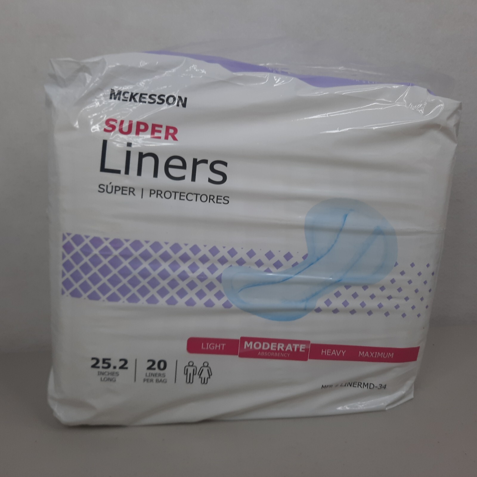 McKesson Super Incontinence Liner Moderate Absorbency 20 Count LINERMD-34