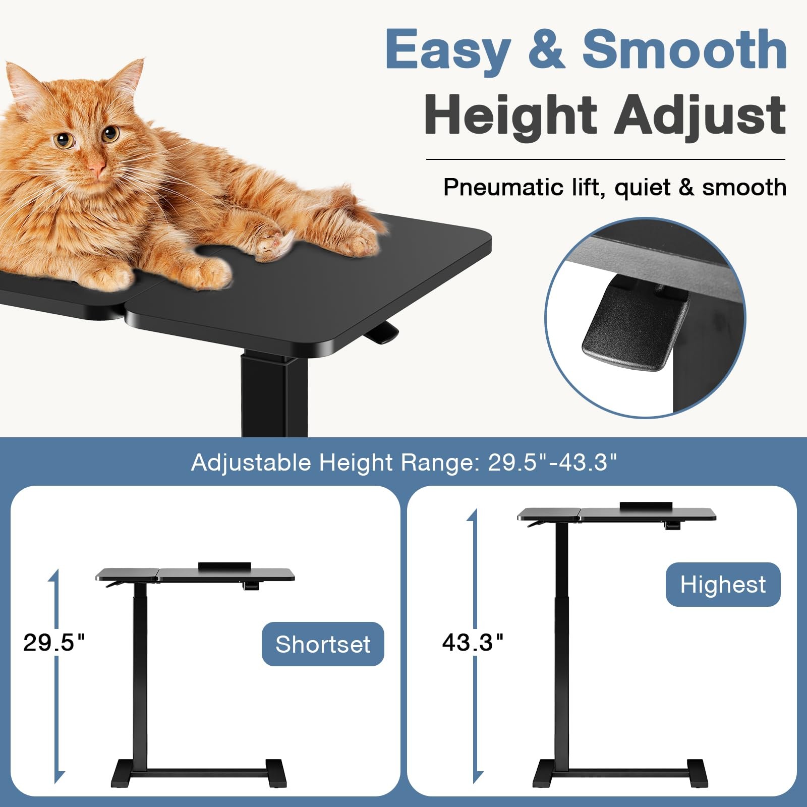 Happymont Small Standing Desk Rolling Table Adjustable Height Laptop Mobile