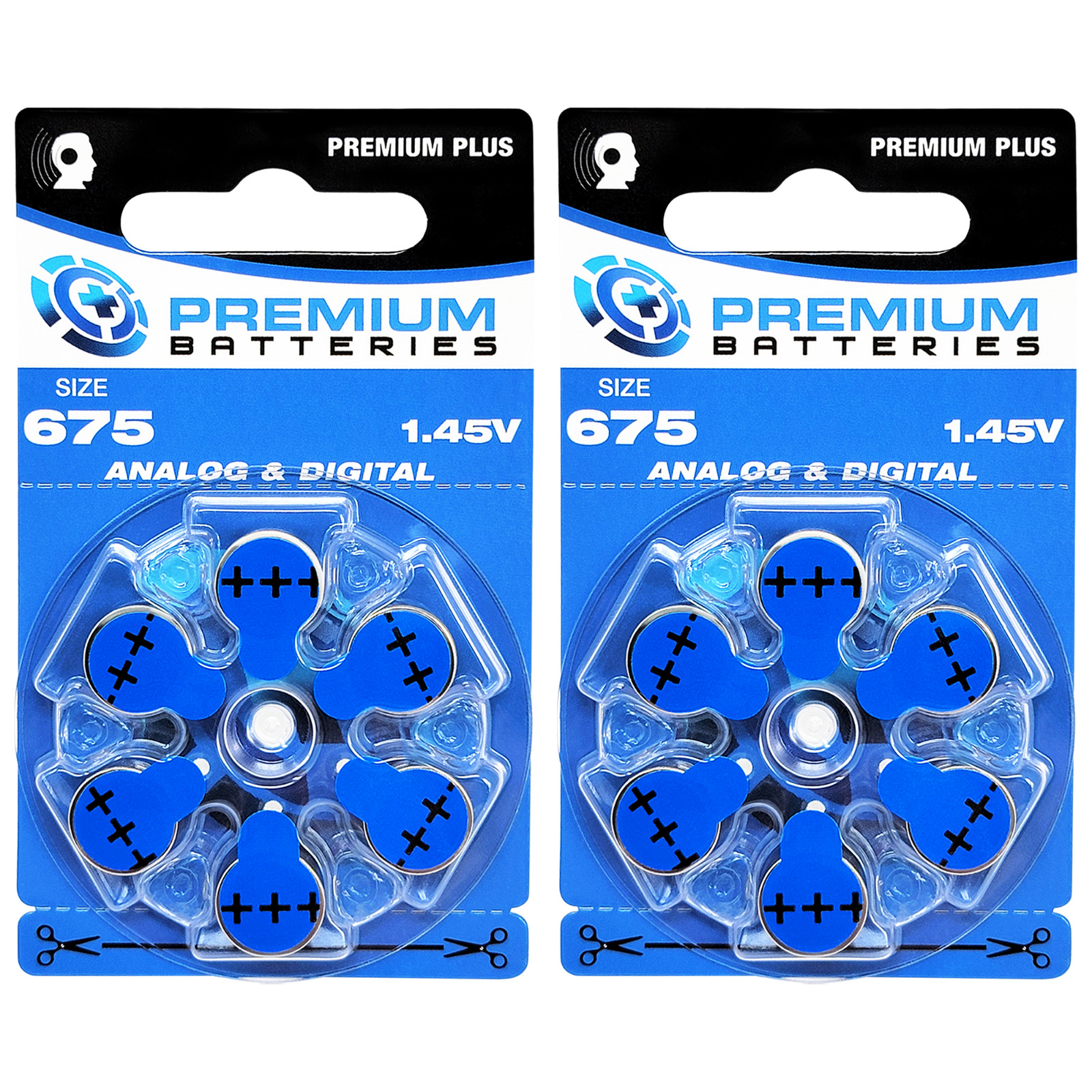 Premium Batteries Size 675 ZA675 1.45V Hearing Aid Batteries Blue Tab (12 Pack)