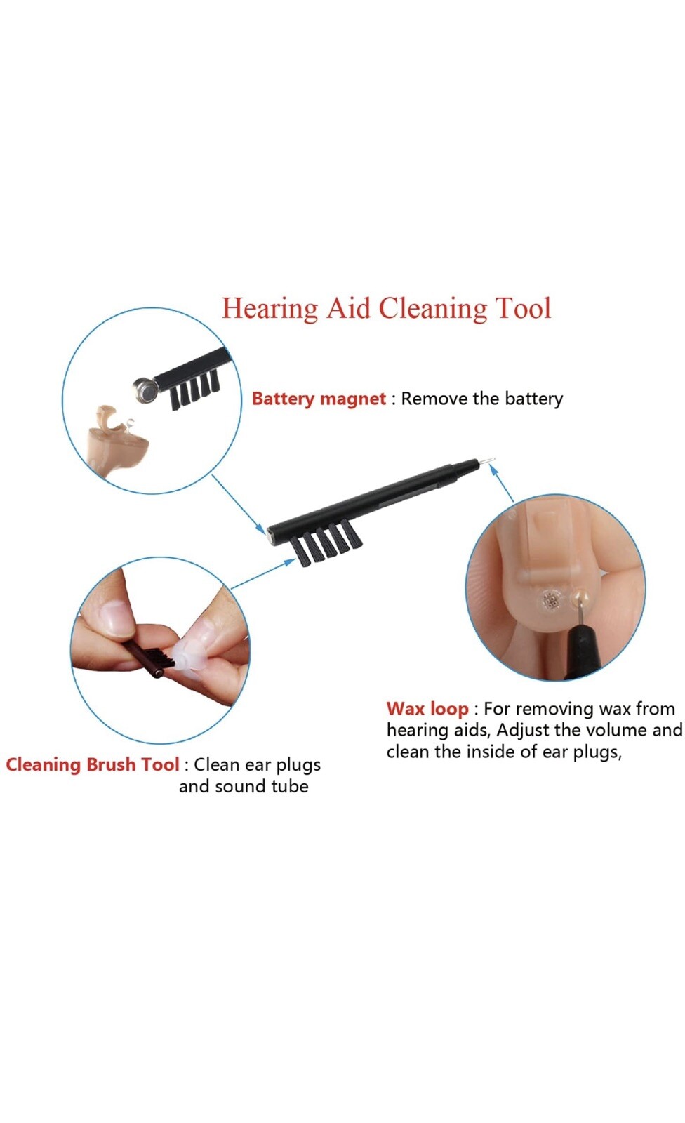 Hearing Amplifier Cleaning Brush with Wax Loop and Magnet Set Of 6 pcs