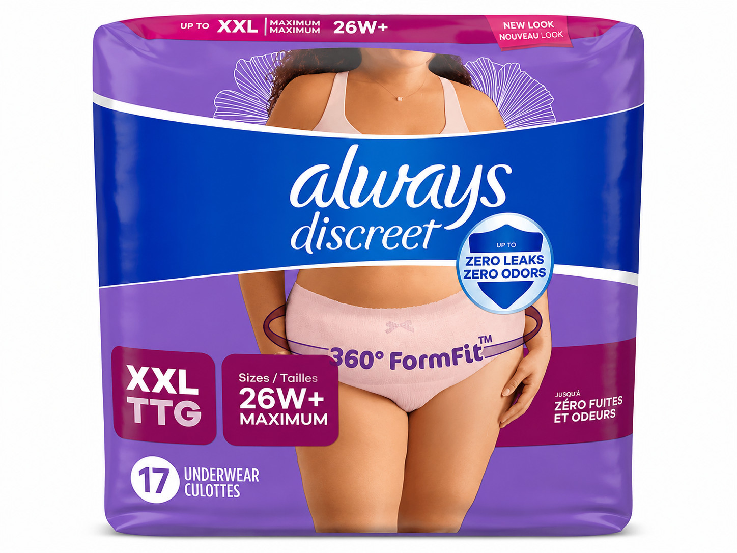 Always Discreet Adult Incontinence Pull Up Underwear for Women, Size XXL, 17 CT