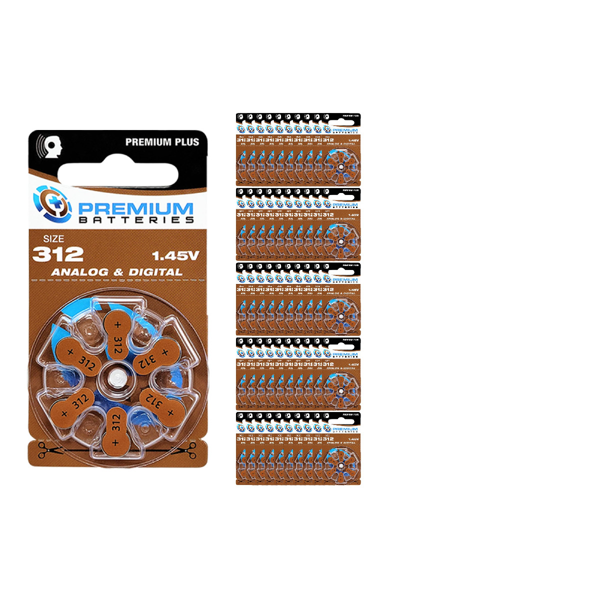 Premium Batteries Size 312 Pr41 P312 Za312 1.45V Zinc Air Hearing Aid Batteries
