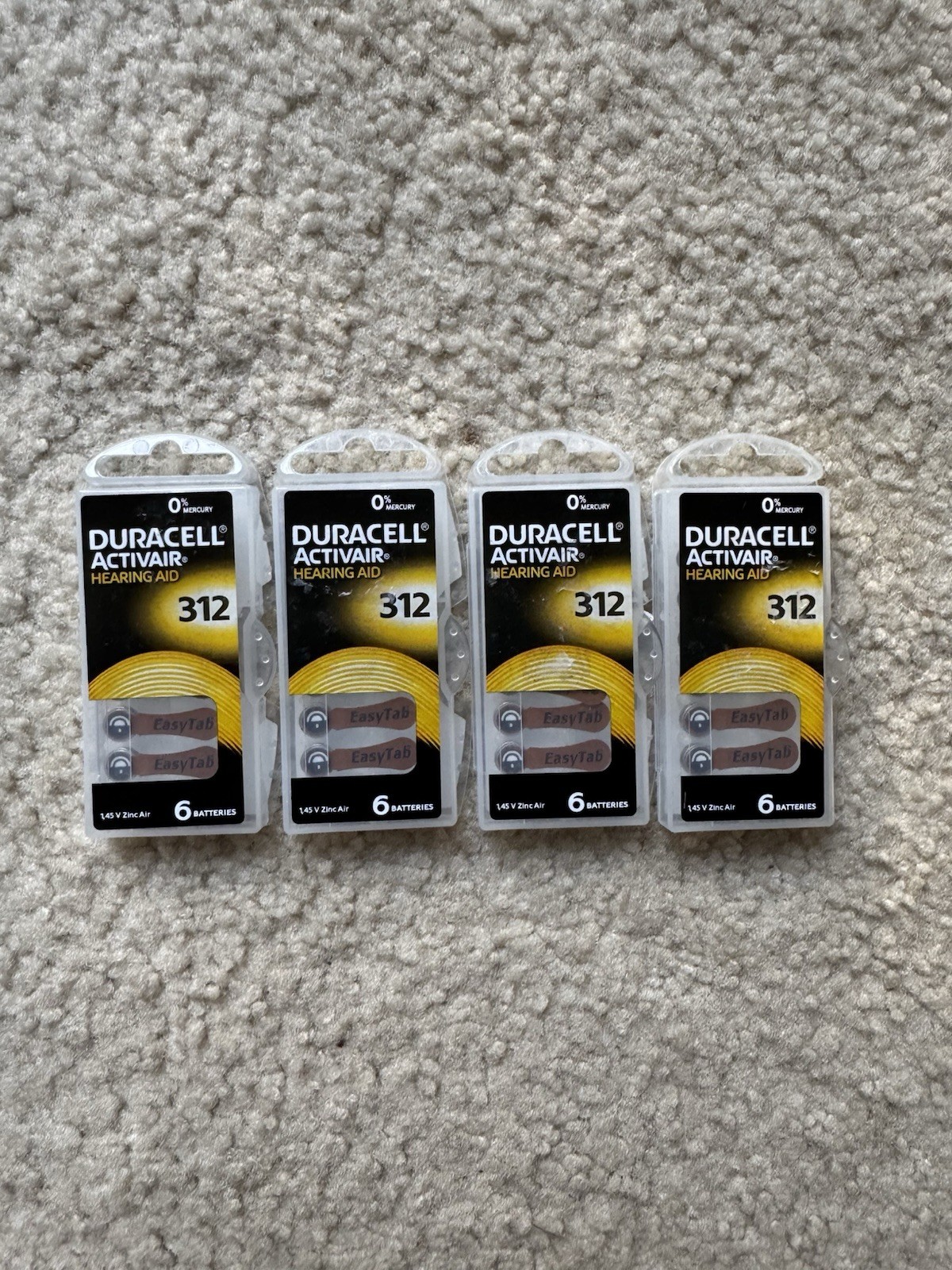 New Duracell Activair Hearing Aid Batteries: 312 24 Batteries 4 Packs Easy Tab
