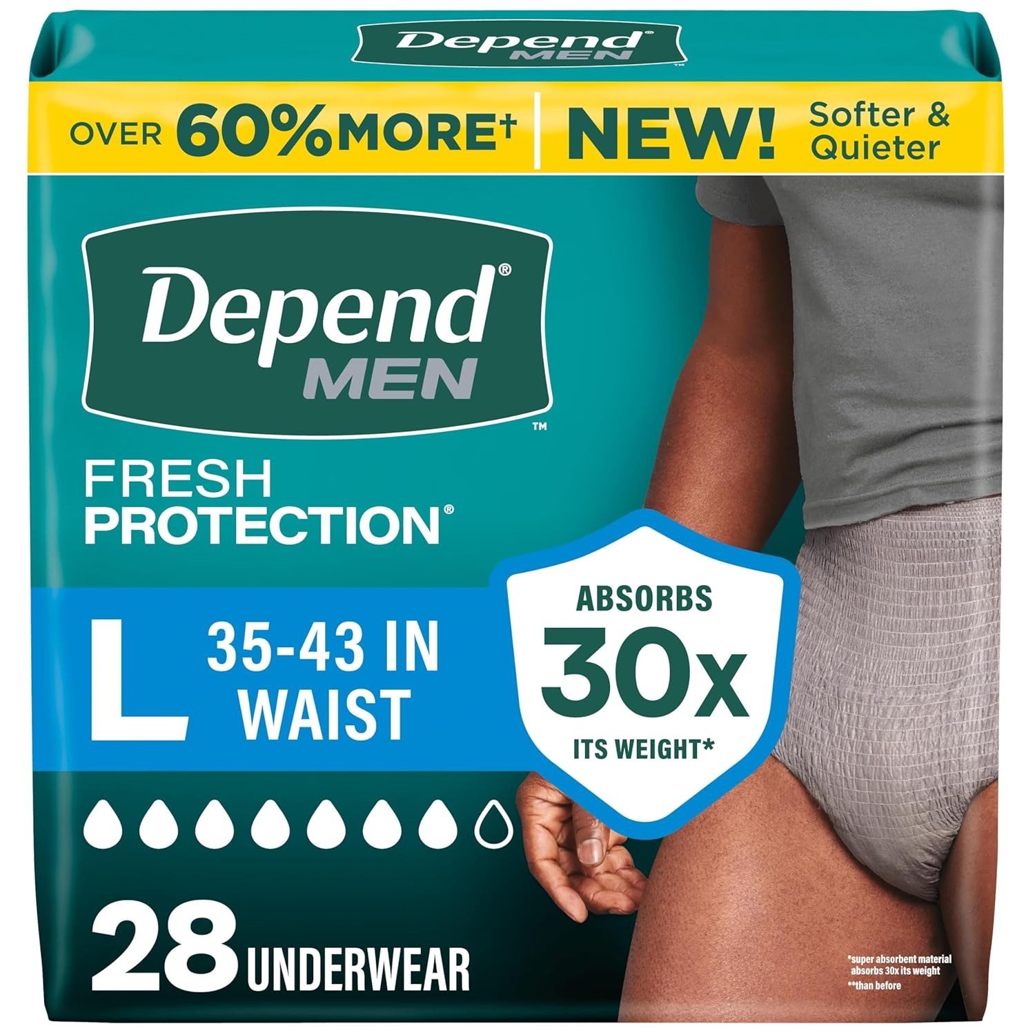 Depend Fresh Protection Disposable Adult Diapers for Men Large 28 Count