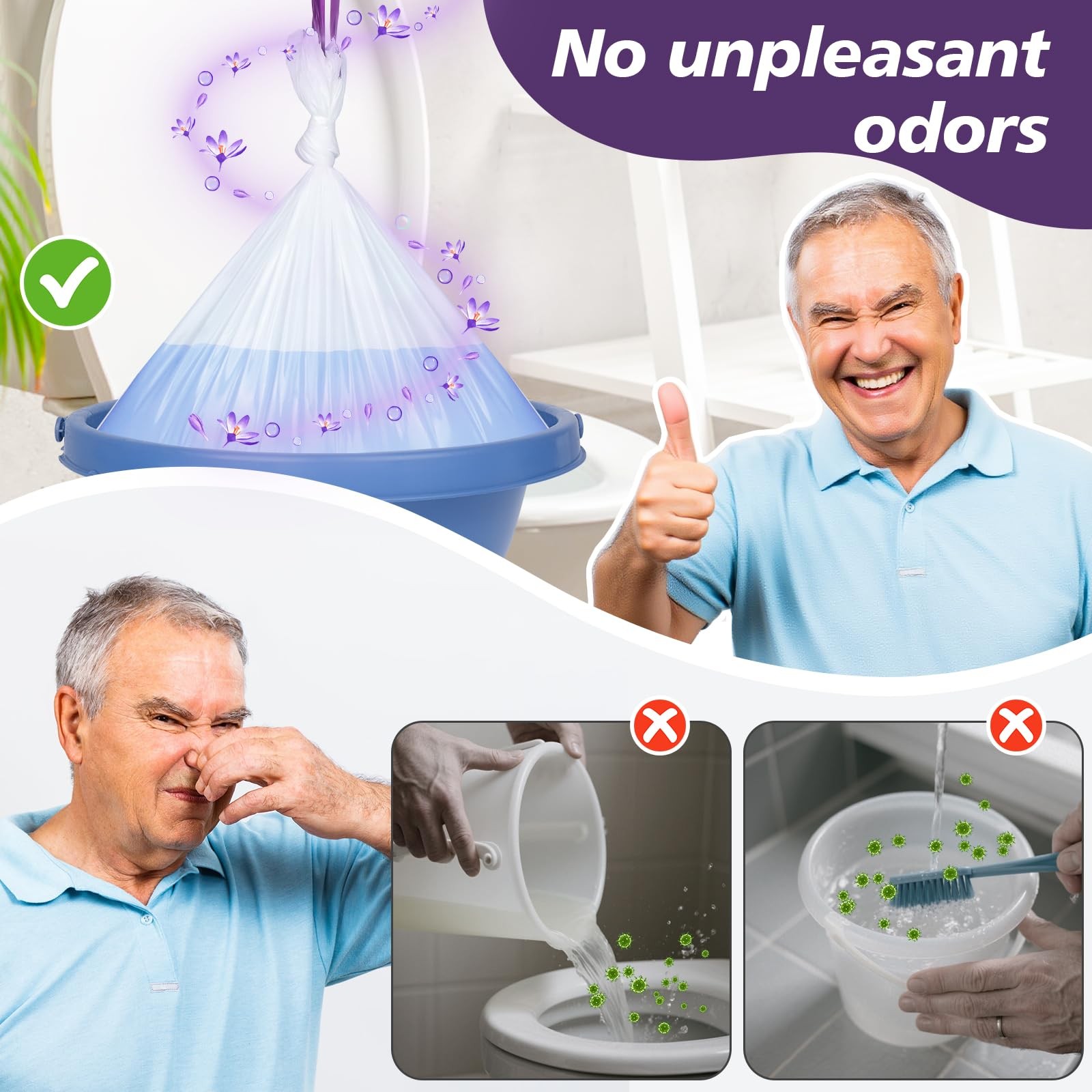 Commode Liners with Absorbent Pads, 60 Commode Liners and 60 Commode