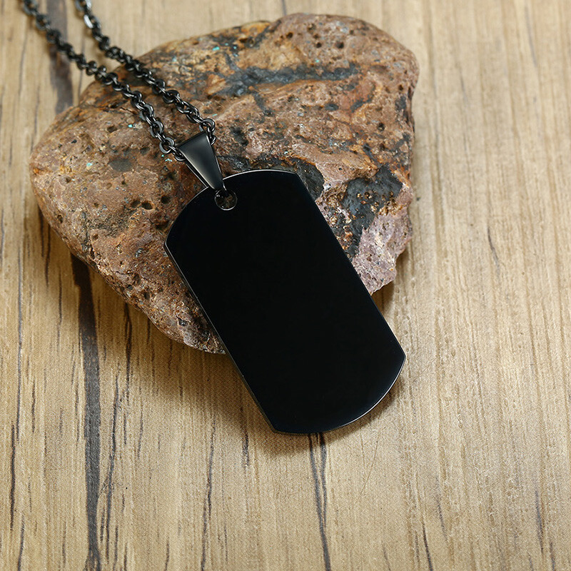 Black Medical Alert ID Name Men Necklace Chain Pendant Dog Tag Emergency Jewelry