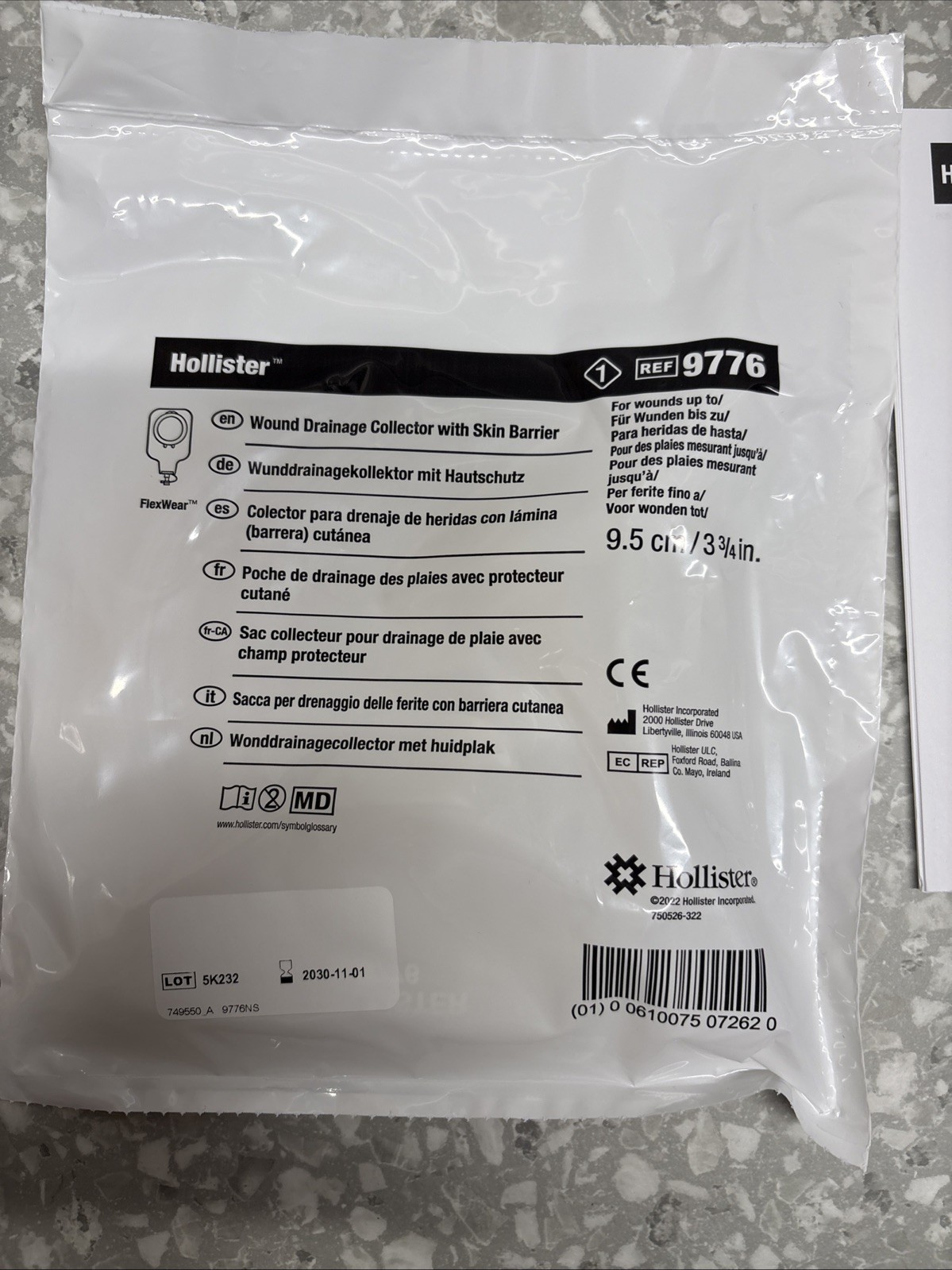 Hollister Wound Drainage Collector with Barrier 9776 3.75in (9.5cm) Box of 10