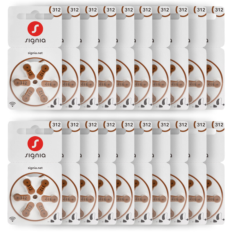 120 cells x Siemens Signia 312 Size Hearing aid batteries Mercury free Zinc air