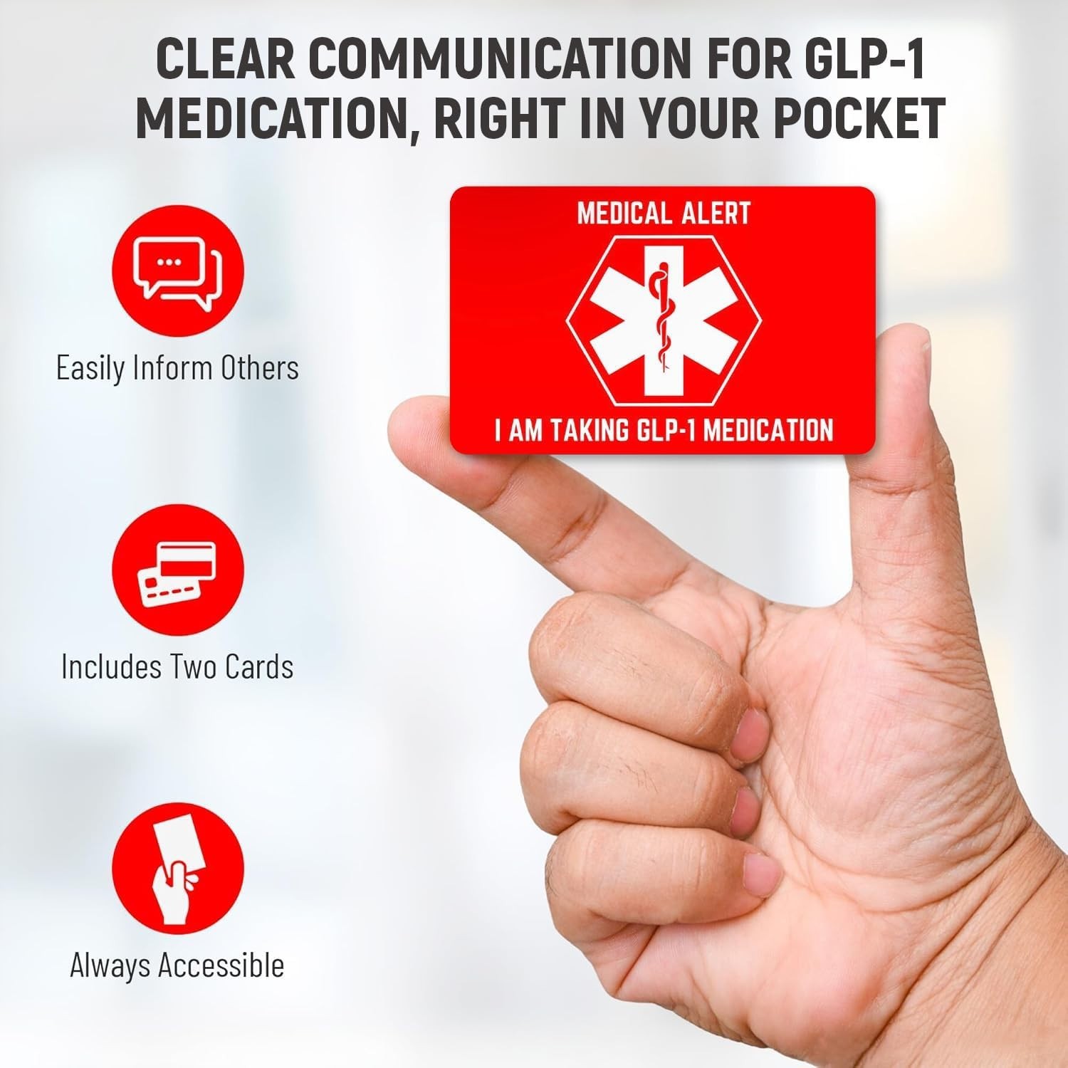 GLP Medical Alert Wallet Card for Emergency & Medication Awareness, Set of 2