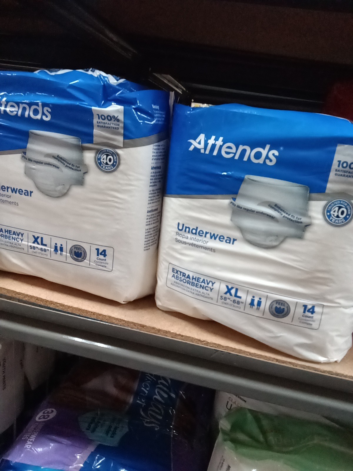 2 pk 14 Ct Each 28 Total, ,Attends Disposable Underwear XL 58″-68″ 665
