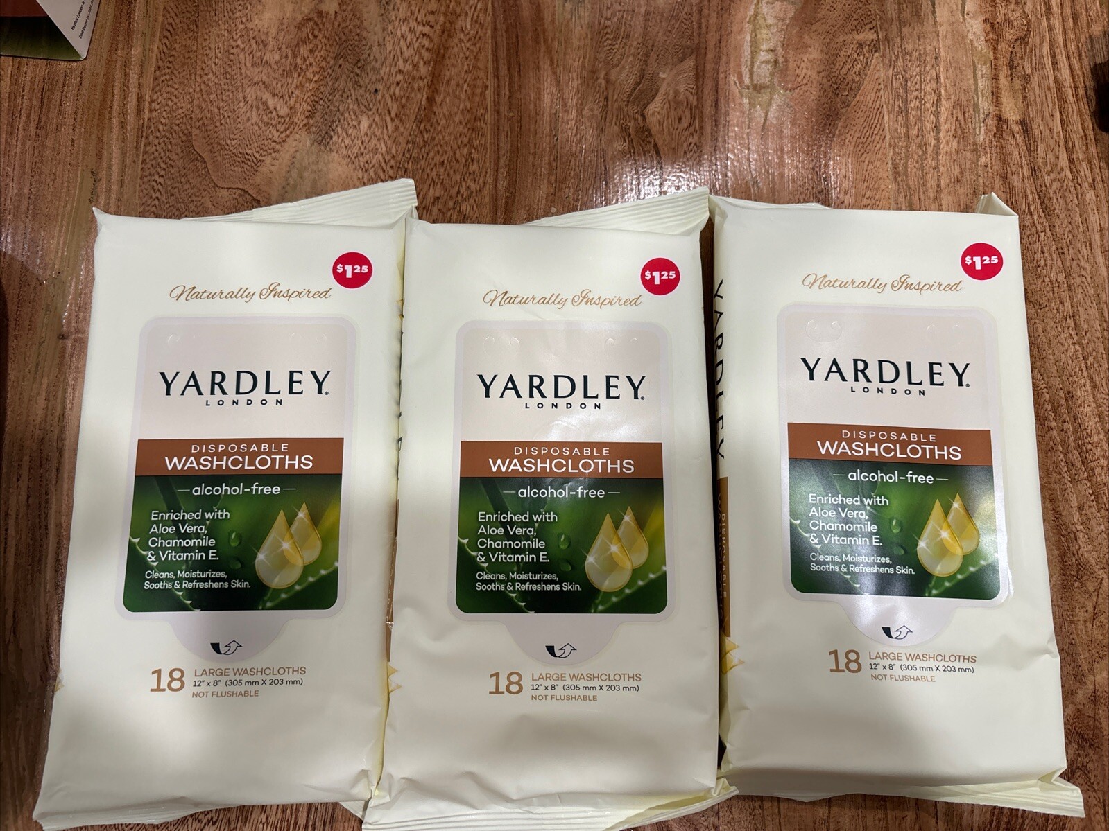 3 PACKS, 12X8 Yardley London body wipes 18 Disposable Washcloths = 54 Wipes