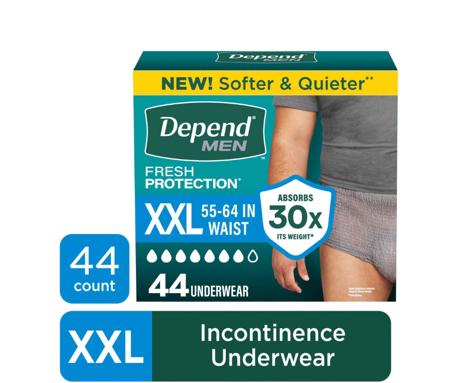 44 Ct Depend Fresh Protection Incontinence Underwear for Men, Adult Diapers, XXL