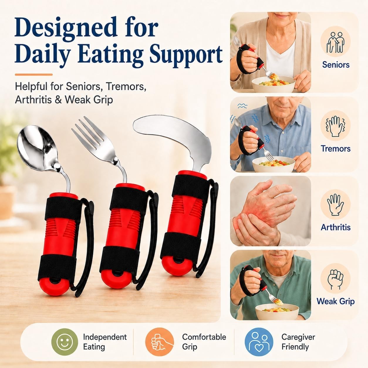 Bendable Adaptive Utensils 3-Piece Set,Fork Spoon Rocker Knife,Adjustable Angle