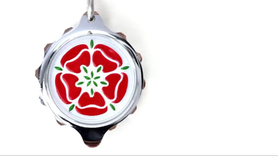 SOS Talisman-Chrome Plated Pendant Tudor Rose Red and 22″ Chain