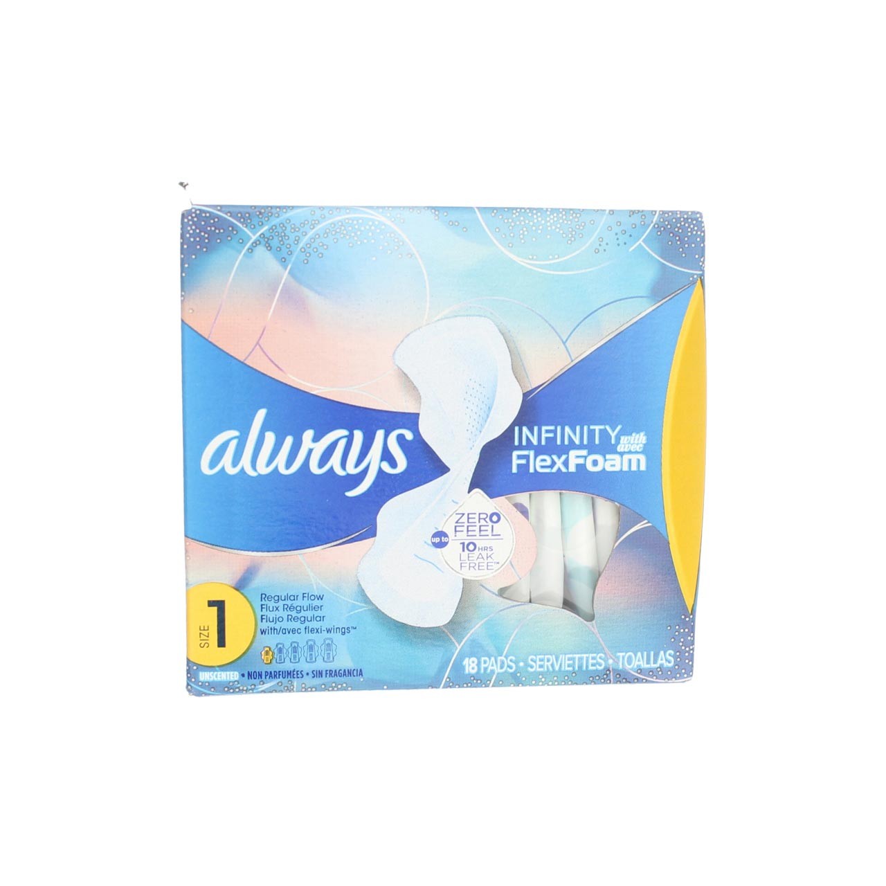 3 Pack Always Infinity Pads, Size 1 Regular, with Flexi-Wings, Unscented, 18 Ct