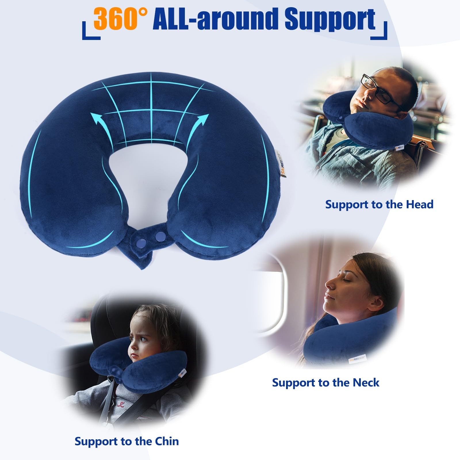 SAIREIDER Neck Pillows for Travel-Head Universal dimensions, Navy Blue