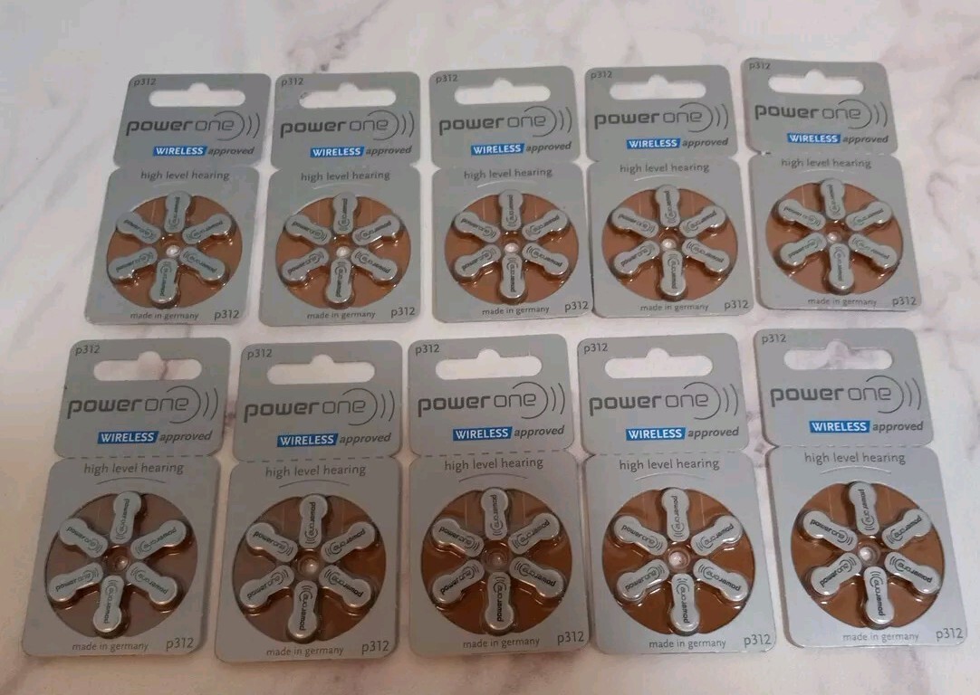 Power One P312 Hearing Aid Batteries 1.45V 6 Per Card Lot Of 10 3/26 New