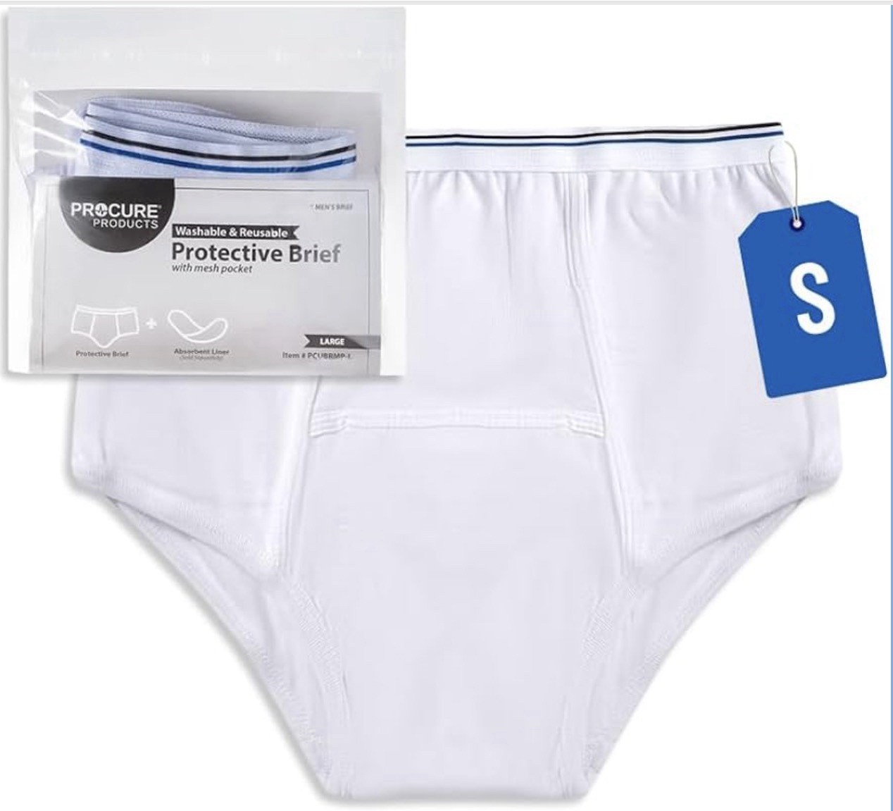 Men’s Protective Brief – Washable & Reusable Incontinence Underwear, Small