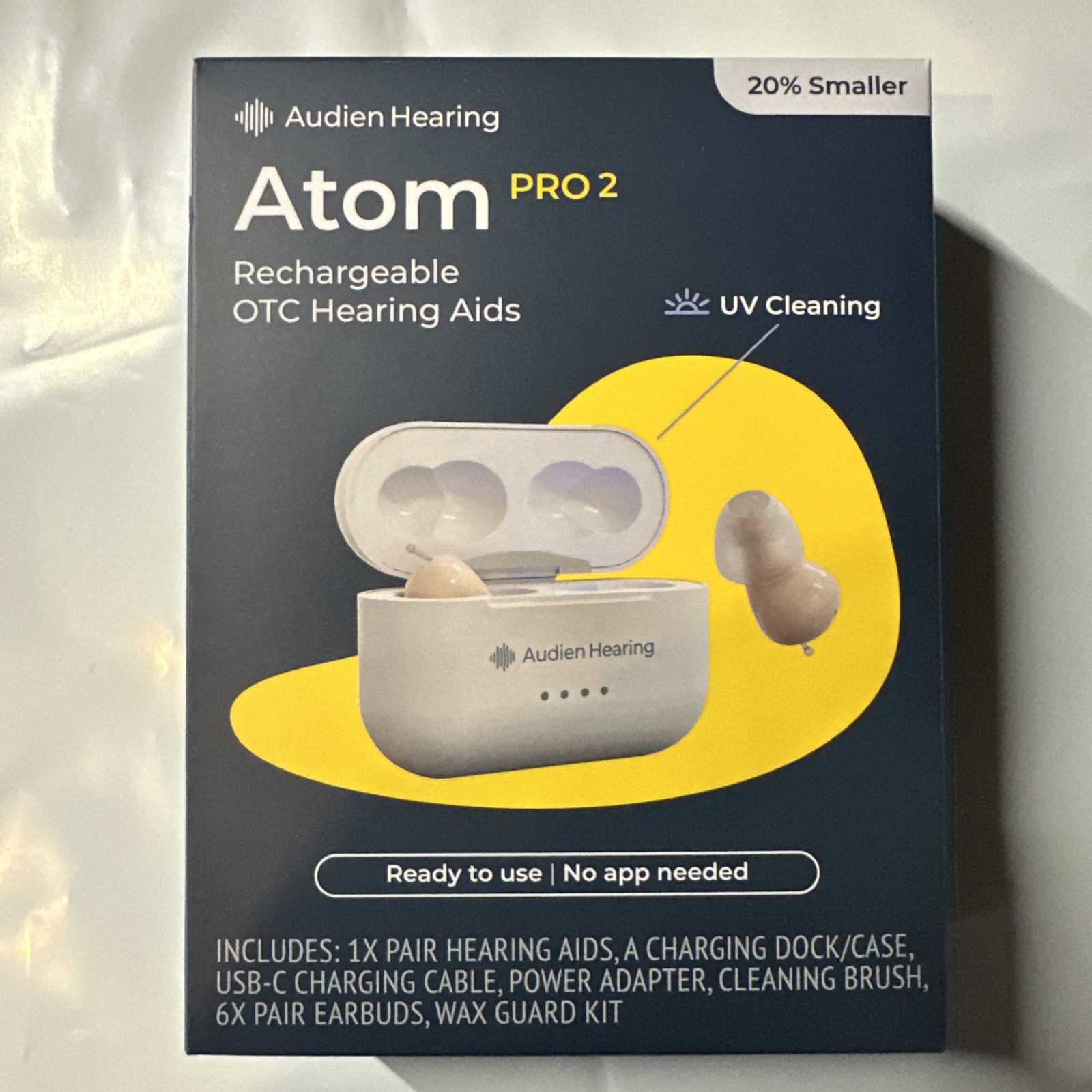 Audien Hearing ATOM PRO 2 Wireless Rechargeable OTC Hearing Aids **NEW**