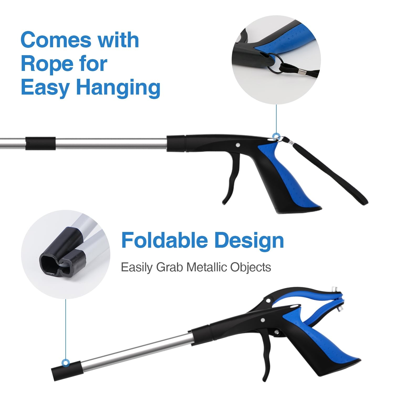 Ergonomic Reach Pick-Up Tool 32in Foldable Anti-Slip Magnetic Gripper 2-Pack ABS