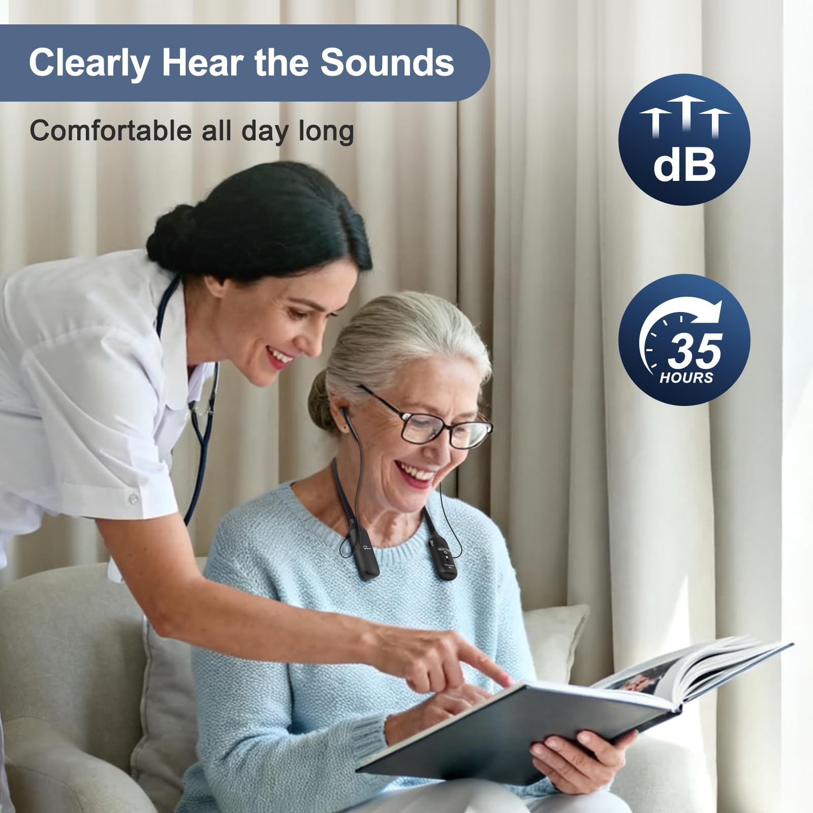 WallarGe Rechargeable Neckband Hearing Amplifier for Conversation or TV Watch…