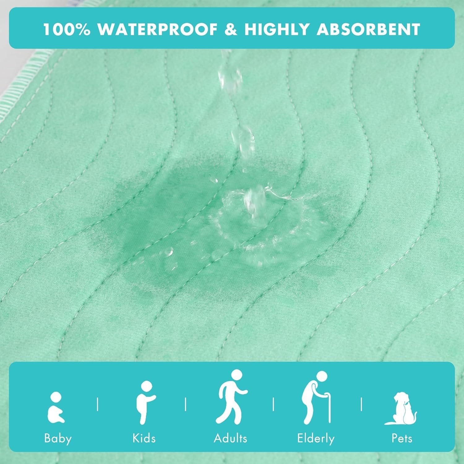Washable Underpads, 36″ x 38″, 4 Pack, Green, Heavy Absorbency Reusable Bedwe…