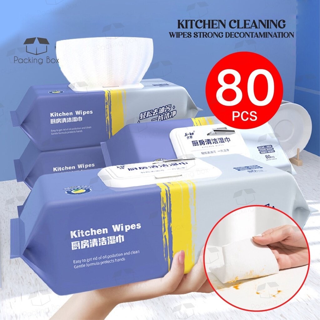 5 Packs Lemon Scented Kitchen Wipes 80 sheets – alcohol free, reusable