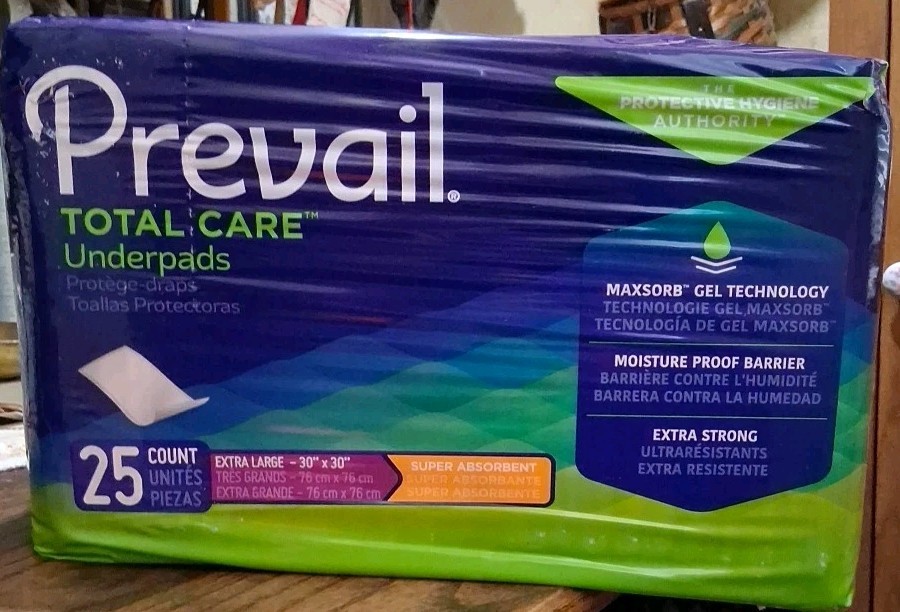 4 Packs Prevail Total Care Underpads Heavy Absorbency UP-100/1 – 25 Ct Box Of 4