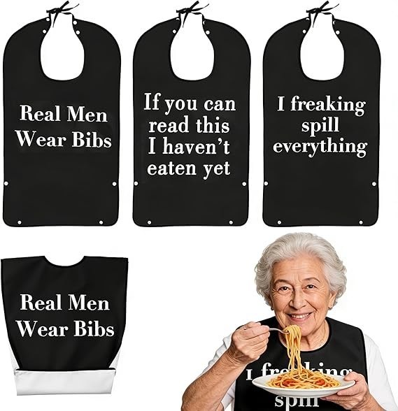3 Pcs Funny Adult Bibs for Men Washable Waterproof Adult Bib for Eating with Cru