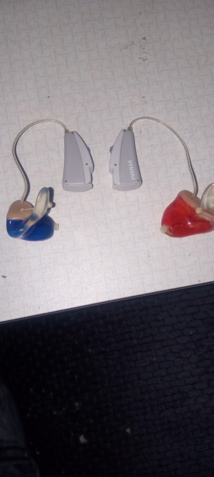 Phonak Audeo Gray Blue Red RIC Hearing Aid Pair with Custom Earmolds